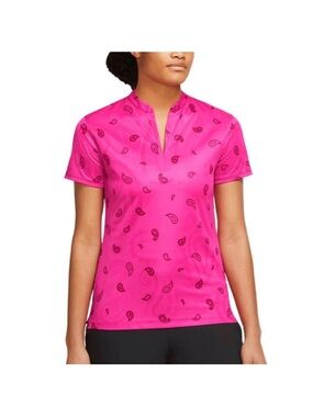 NWT NikeWomen’s Hot Pink Paisley-Print Short Sleeve Golf Dri-Fit Top